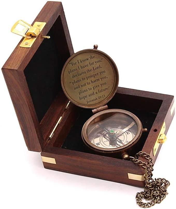Antique Nautical Vintage Quote Solid Brass Directional Magnetic Compass With Scripture Jeremiah 29:11 - TheGivenGet