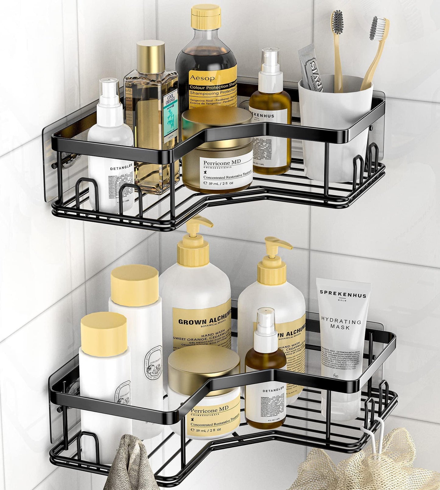 BATHMAX Corner Shower Caddy, Shower Organizer Corner Shower Shelf with 8 hooks,2-Pack Adhesive Stainless Steel Shower Shelves for Bathroom Storage (Matte Black) - TheGivenGet