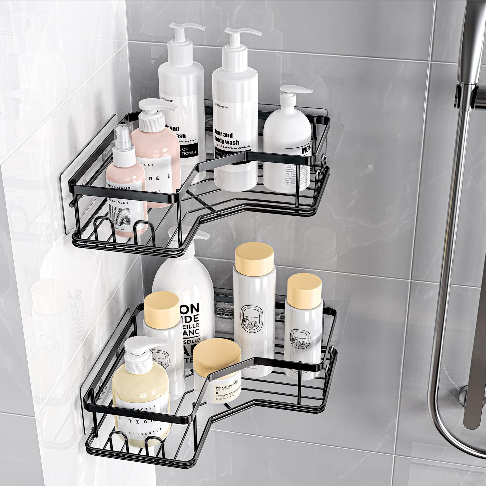BATHMAX Corner Shower Caddy, Shower Organizer Corner Shower Shelf with 8 hooks,2-Pack Adhesive Stainless Steel Shower Shelves for Bathroom Storage (Matte Black) - TheGivenGet