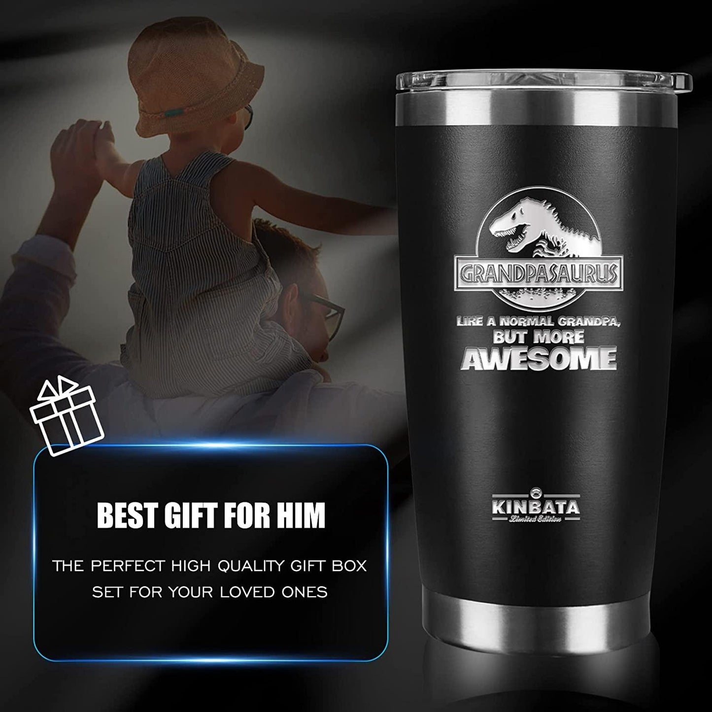 GrandpaSaurus Like a Normal Grandpa, But More Awesome Tumbler, 20 oz, Father's Day Gifts for Grandpa - TheGivenGet