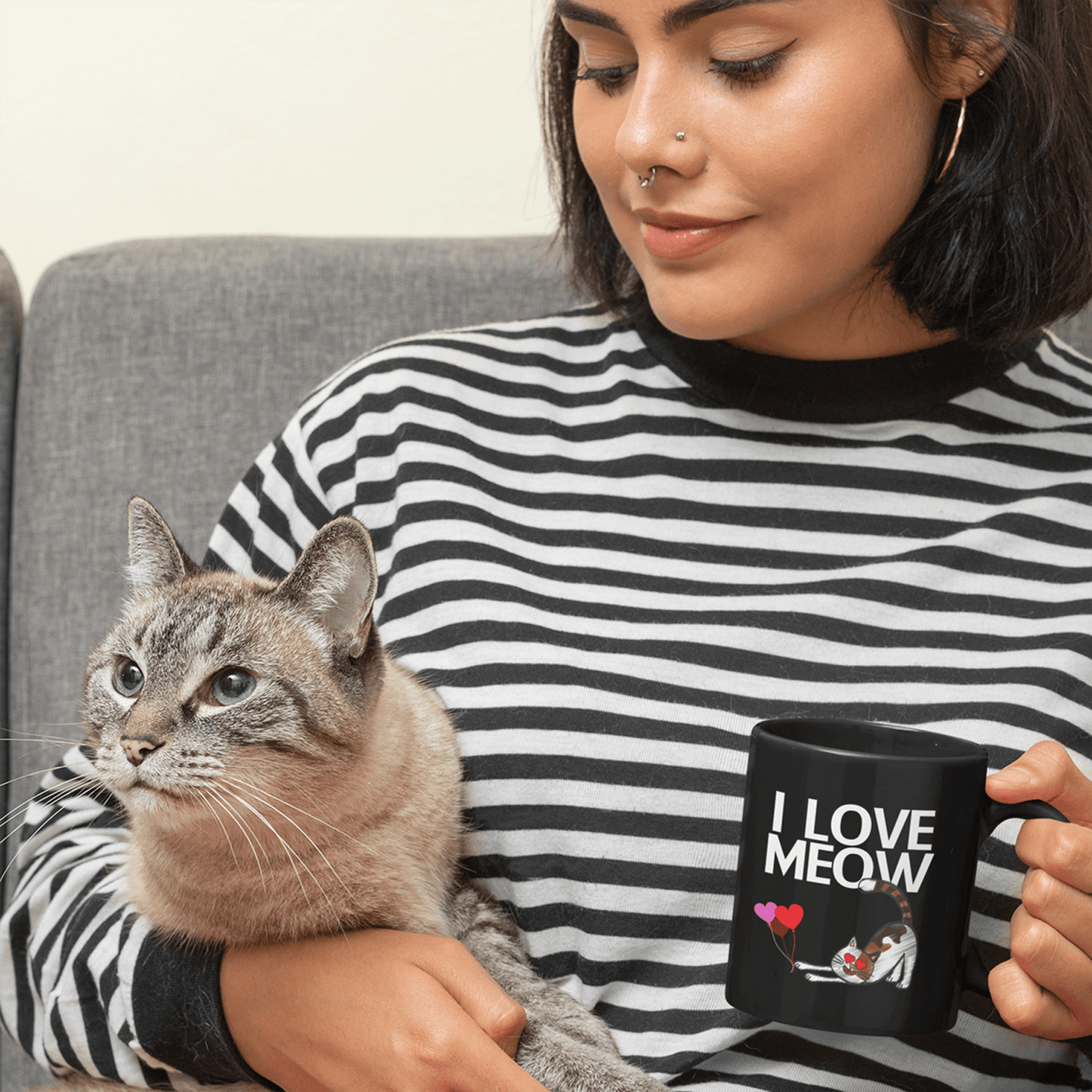 I Love Meow Black Mug - TheGivenGet