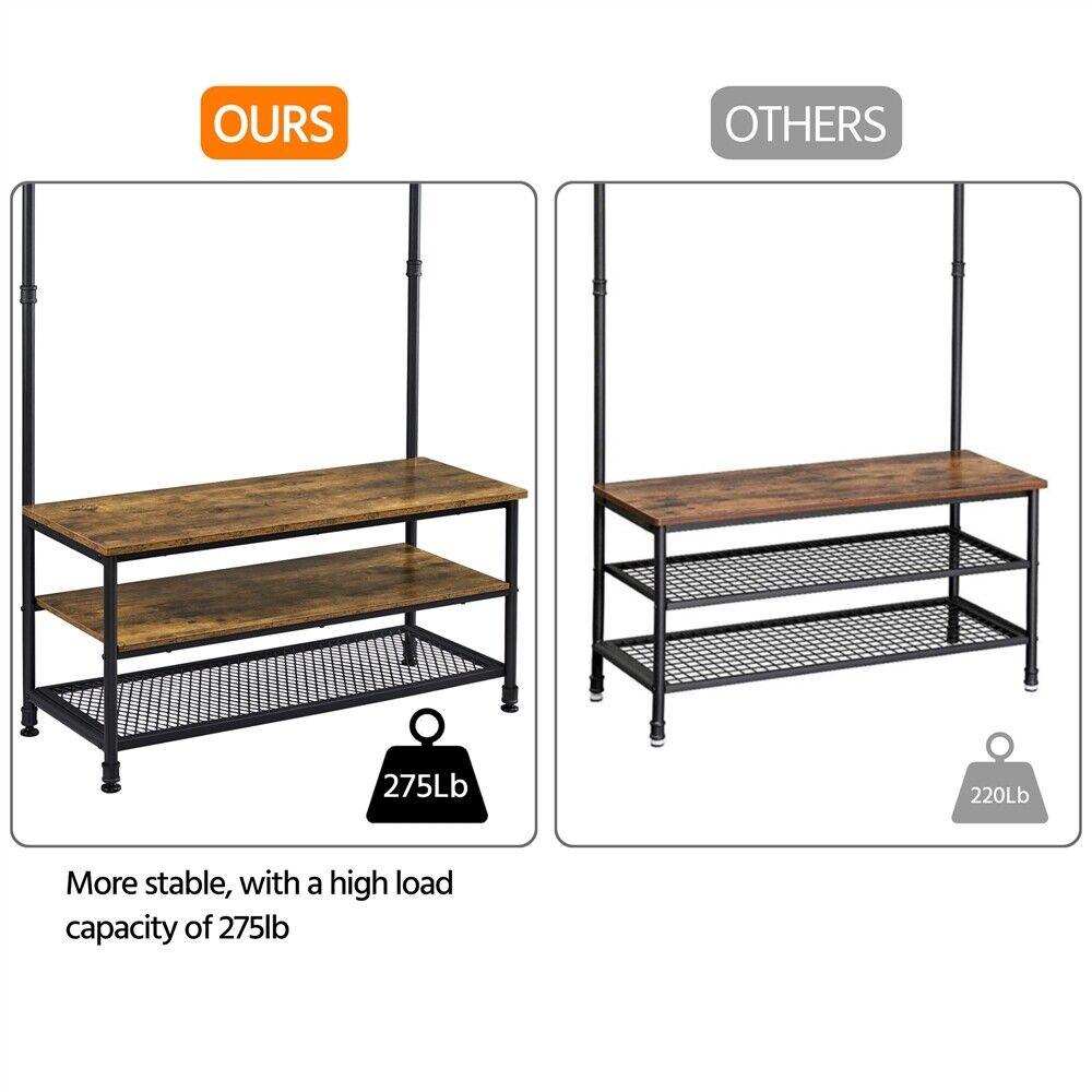 Industrial Entryway Hall Tree with Storage Shelves and Coat Hooks, Rustic Brown - TheGivenGet