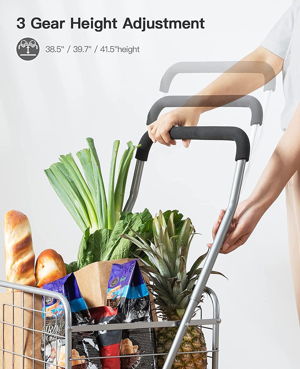Shopping Cart with Dual Swivel Wheels for Groceries - Compact Folding Portable Cart Saves Space - with Adjustable Handle Height - Lightweight Easy to Move Holds up to 70L/Max 66Ibs - TheGivenGet