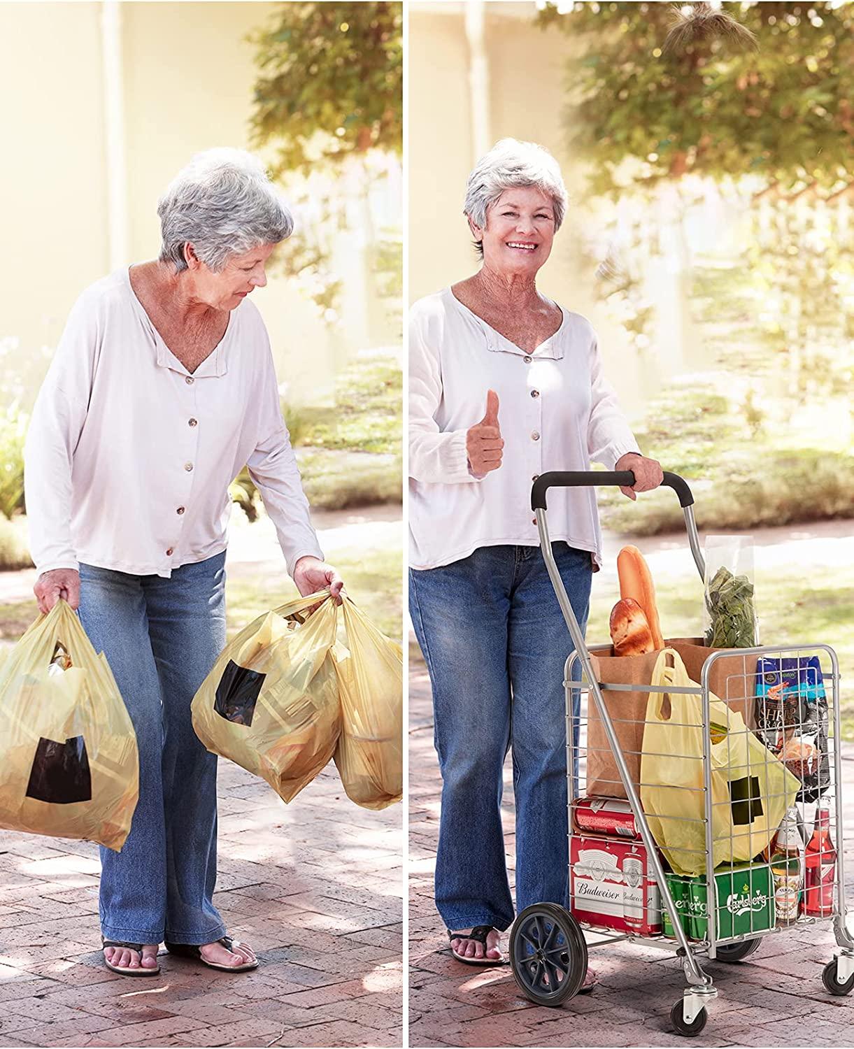 Shopping Cart with Dual Swivel Wheels for Groceries - Compact Folding Portable Cart Saves Space - with Adjustable Handle Height - Lightweight Easy to Move Holds up to 70L/Max 66Ibs - TheGivenGet