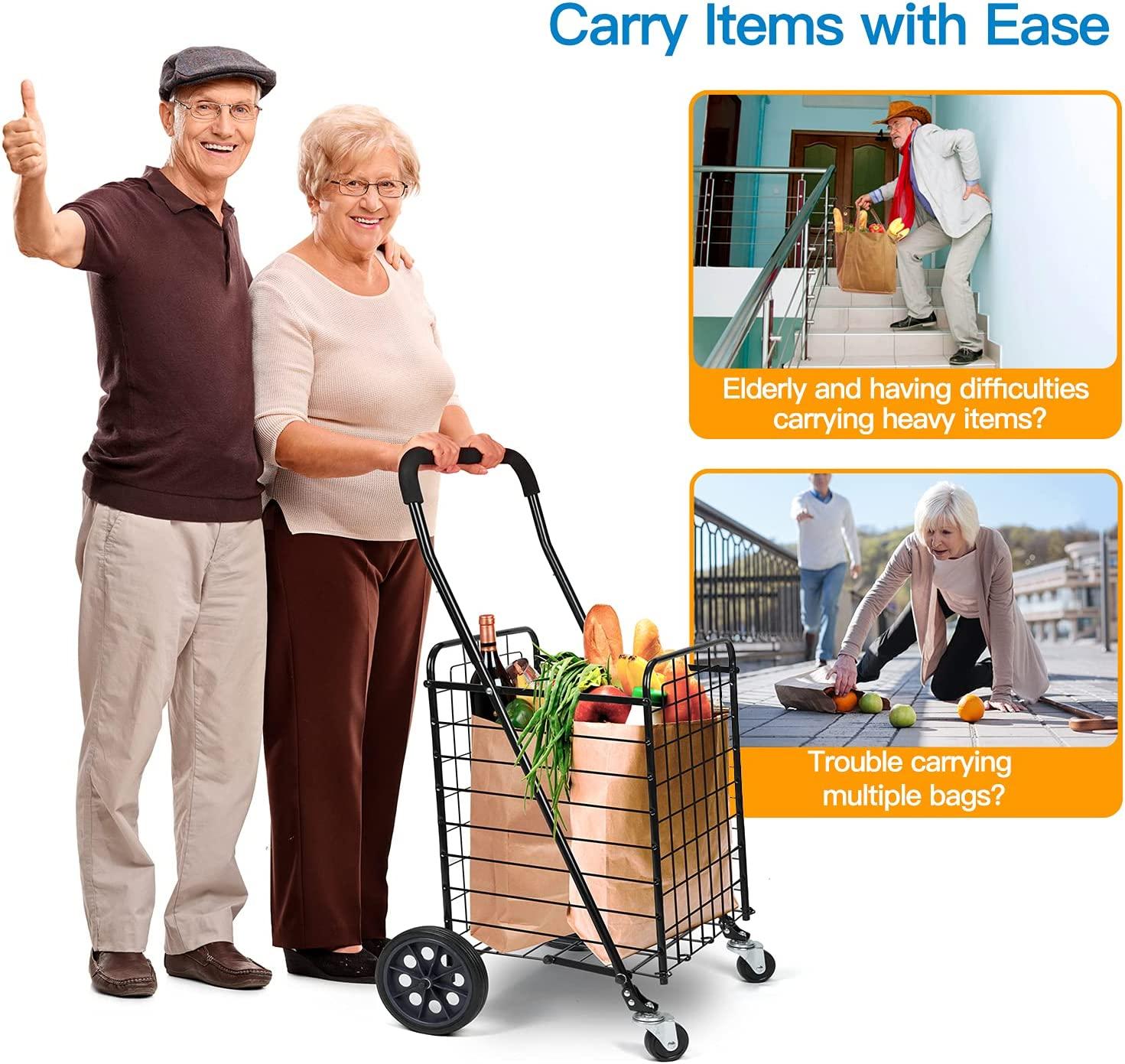 Shopping Cart with Dual Swivel Wheels for Groceries - Compact Folding Portable Cart Saves Space - with Adjustable Handle Height - Lightweight Easy to Move Holds up to 70L/Max 66Ibs - TheGivenGet