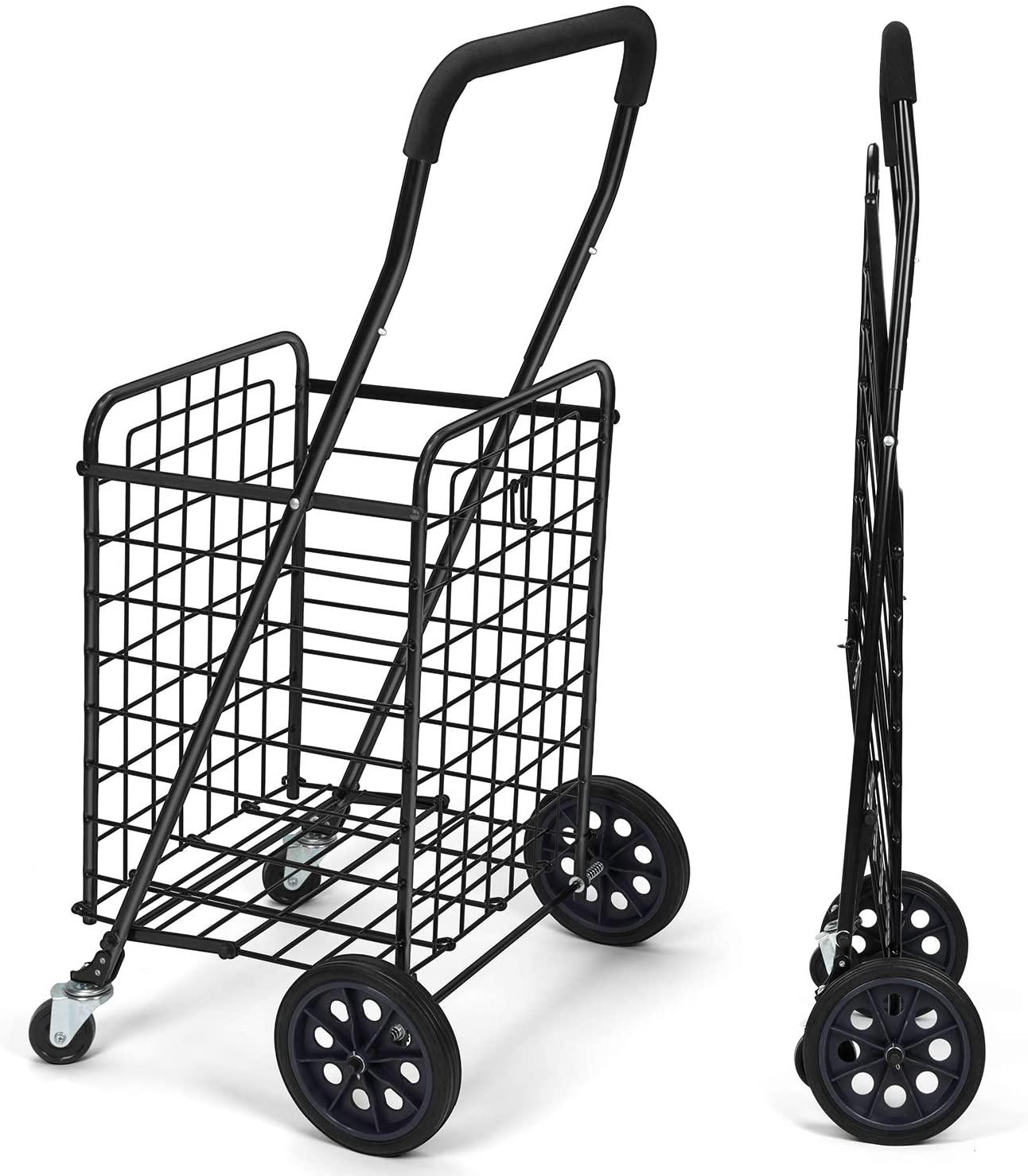 Shopping Cart with Dual Swivel Wheels for Groceries - Compact Folding Portable Cart Saves Space - with Adjustable Handle Height - Lightweight Easy to Move Holds up to 70L/Max 66Ibs - TheGivenGet