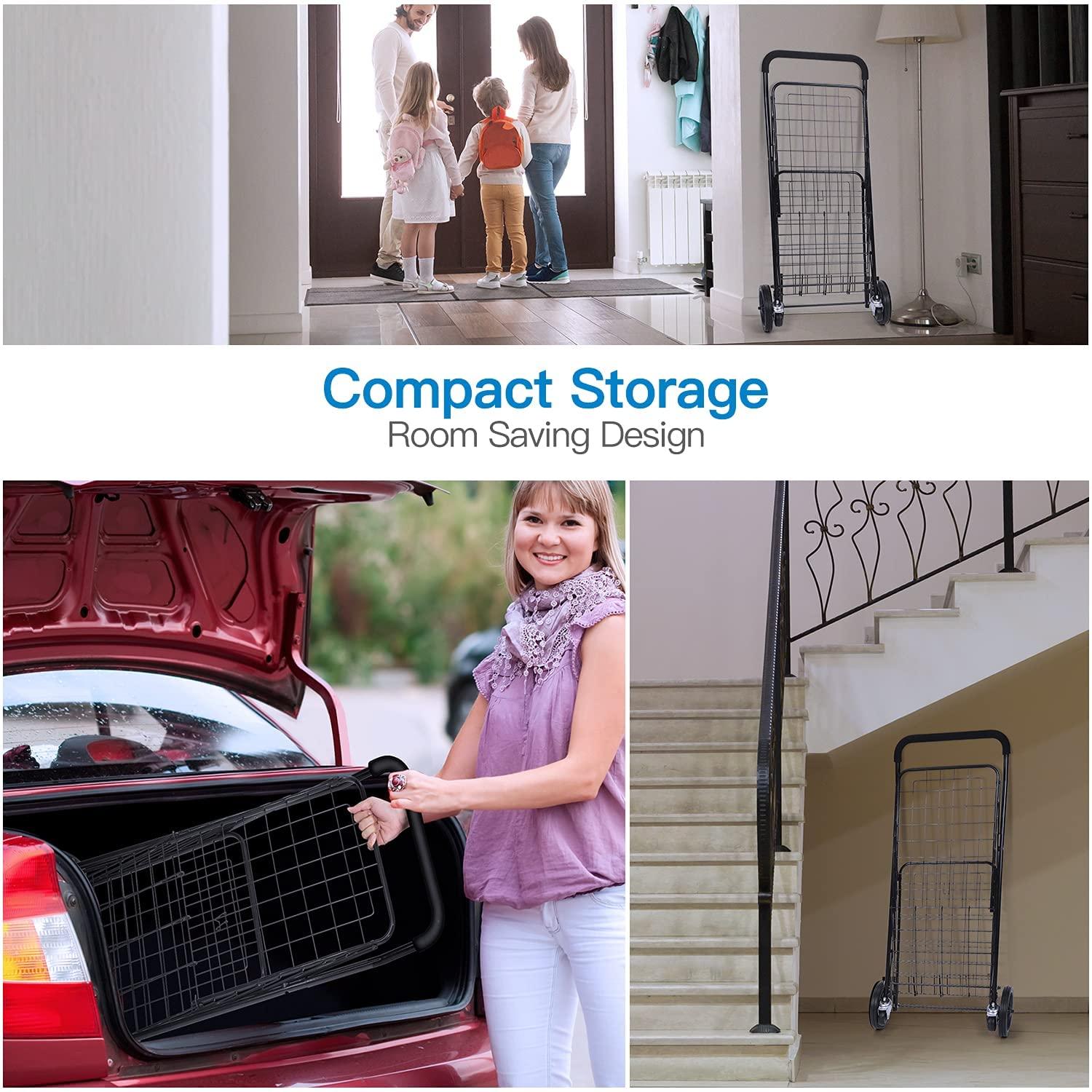 Shopping Cart with Dual Swivel Wheels for Groceries - Compact Folding Portable Cart Saves Space - with Adjustable Handle Height - Lightweight Easy to Move Holds up to 70L/Max 66Ibs - TheGivenGet