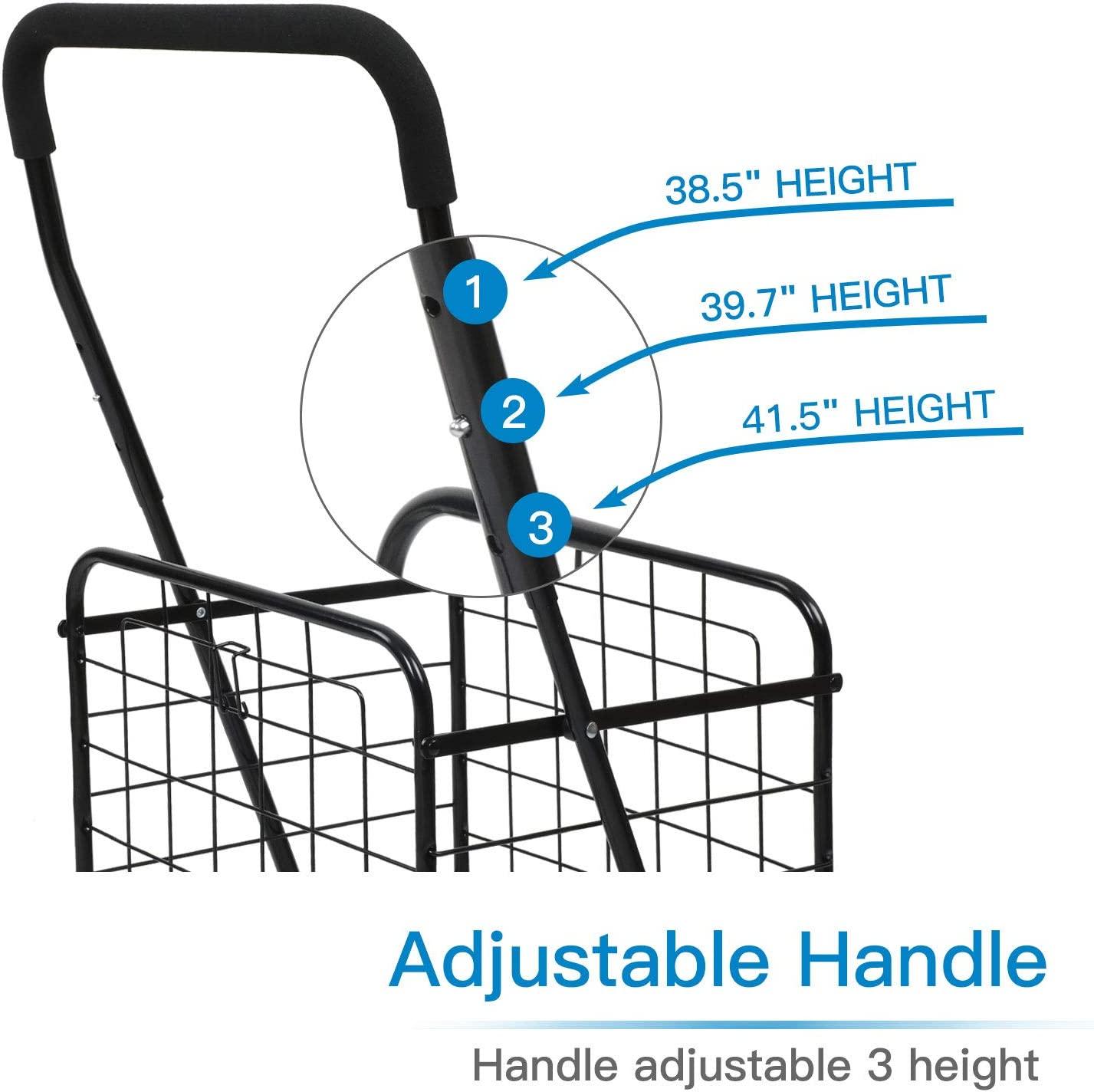 Shopping Cart with Dual Swivel Wheels for Groceries - Compact Folding Portable Cart Saves Space - with Adjustable Handle Height - Lightweight Easy to Move Holds up to 70L/Max 66Ibs - TheGivenGet
