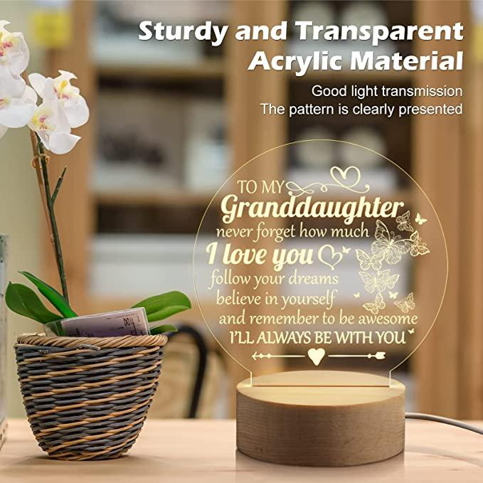 To my granddaughter, never forget how much I love you. Engraved Night Light Gifts for Granddaughter - TheGivenGet