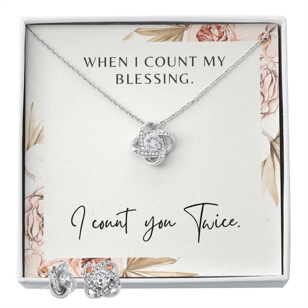 When I Count My Blessing. I Count You Twice Love Knot Necklace & Earring Set - TheGivenGet