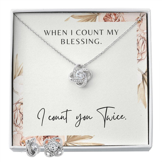 When I Count My Blessing. I Count You Twice Love Knot Necklace & Earring Set - TheGivenGet
