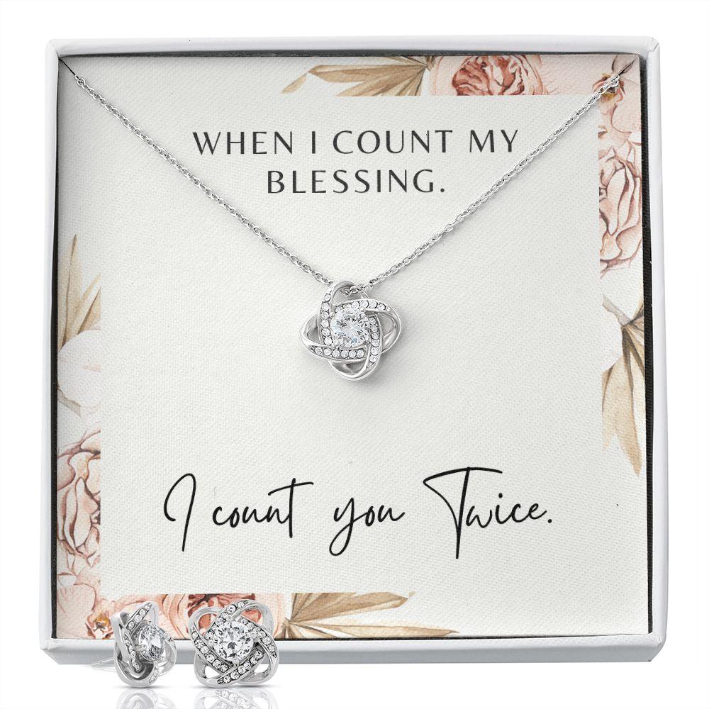When I Count My Blessing. I Count You Twice Love Knot Necklace & Earring Set - TheGivenGet