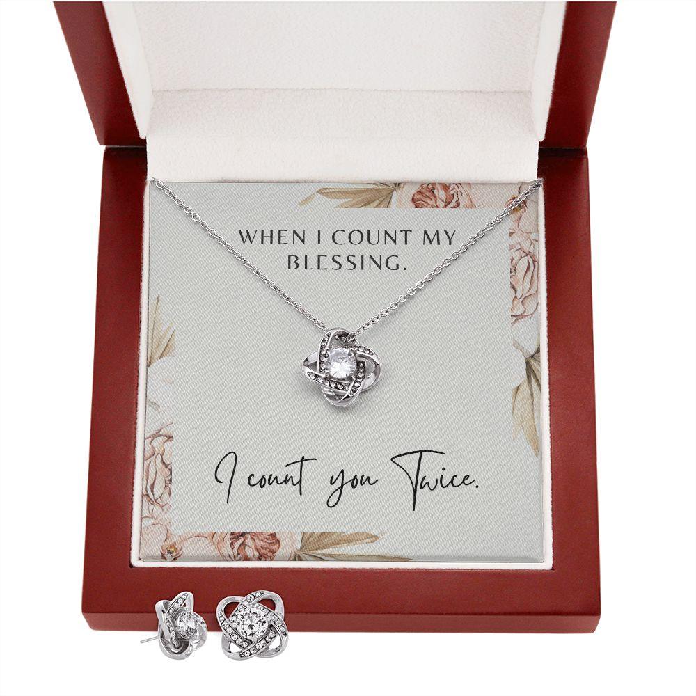 When I Count My Blessing. I Count You Twice Love Knot Necklace & Earring Set - TheGivenGet