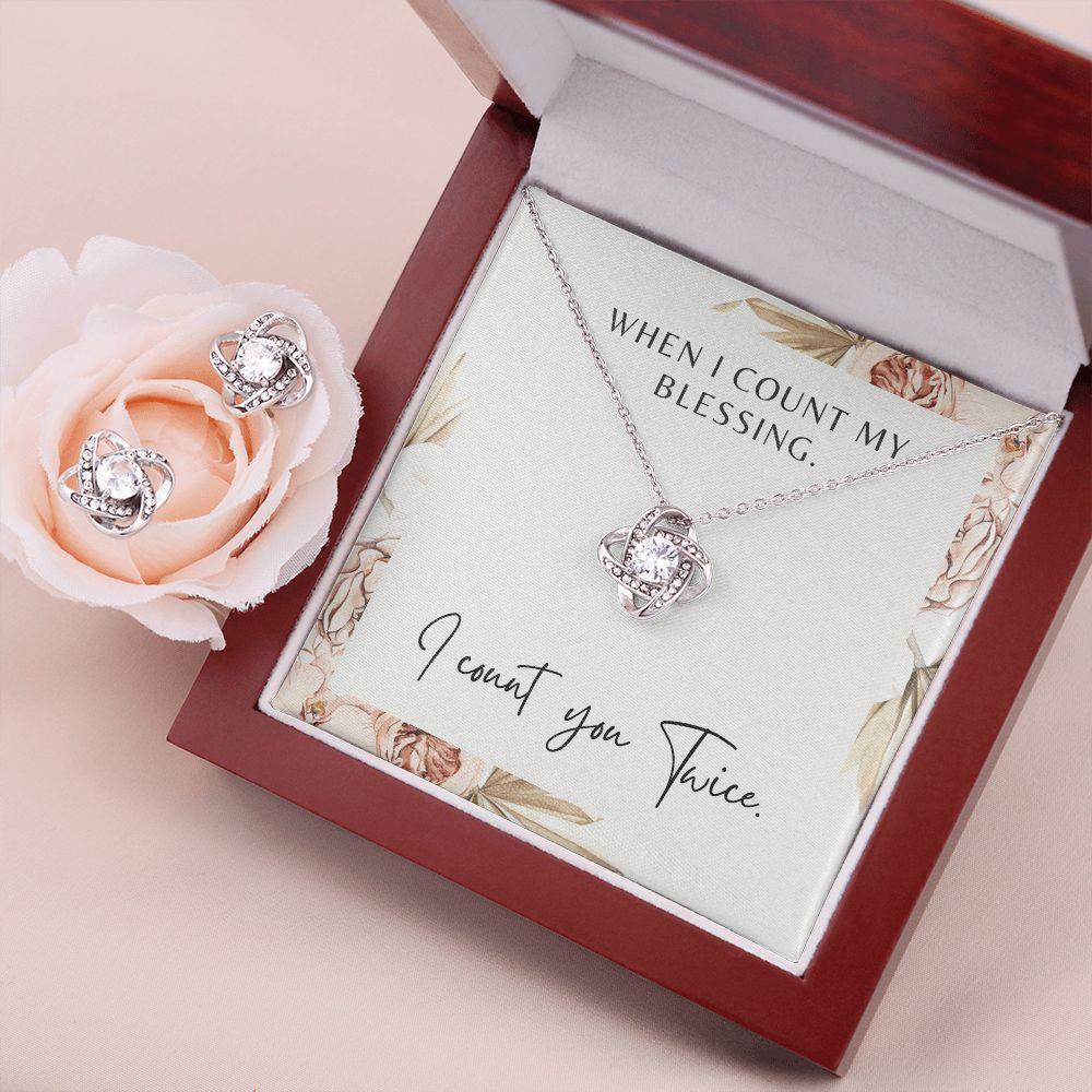 When I Count My Blessing. I Count You Twice Love Knot Necklace & Earring Set - TheGivenGet