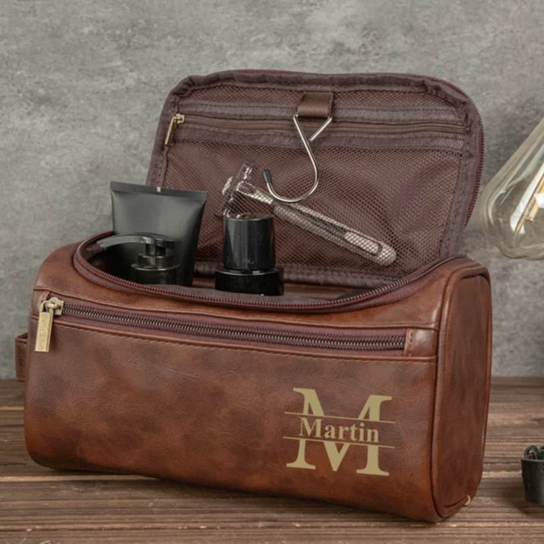 Personalized Men's Leather Toiletry Bag