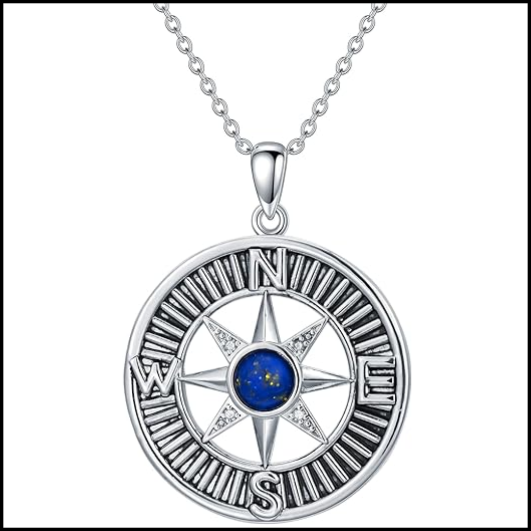 Lapis Lazuli Lobster Clasp Sterling Silver Compass Necklace For Women