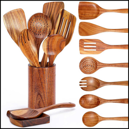 Wooden Kitchen Nonstick Utensil Set