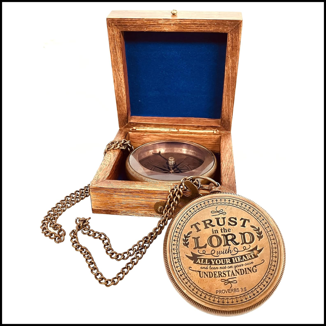 Trust In The Lord With All Your Heart (Proverbs 3:5) Quote Engraved Compass