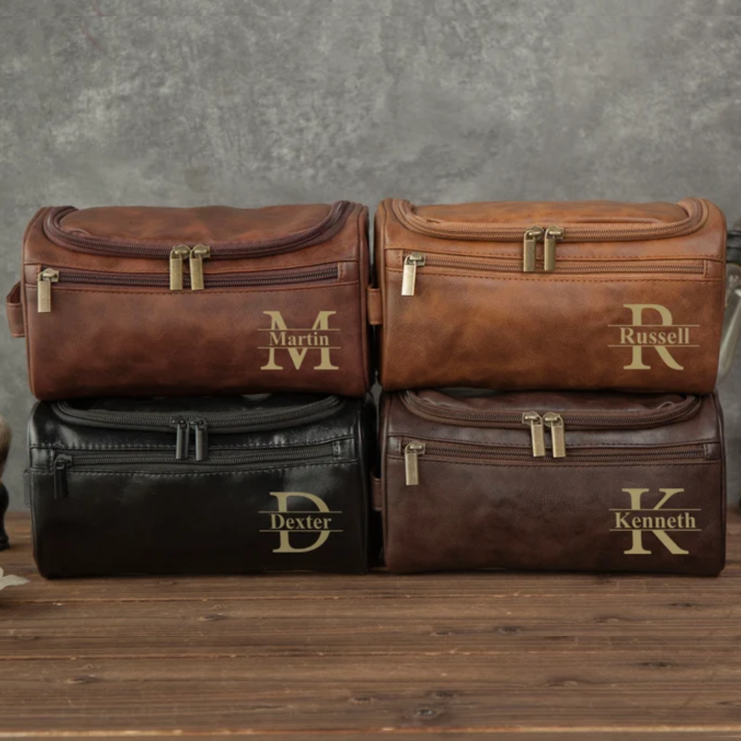 Personalized Men's Leather Toiletry Bag