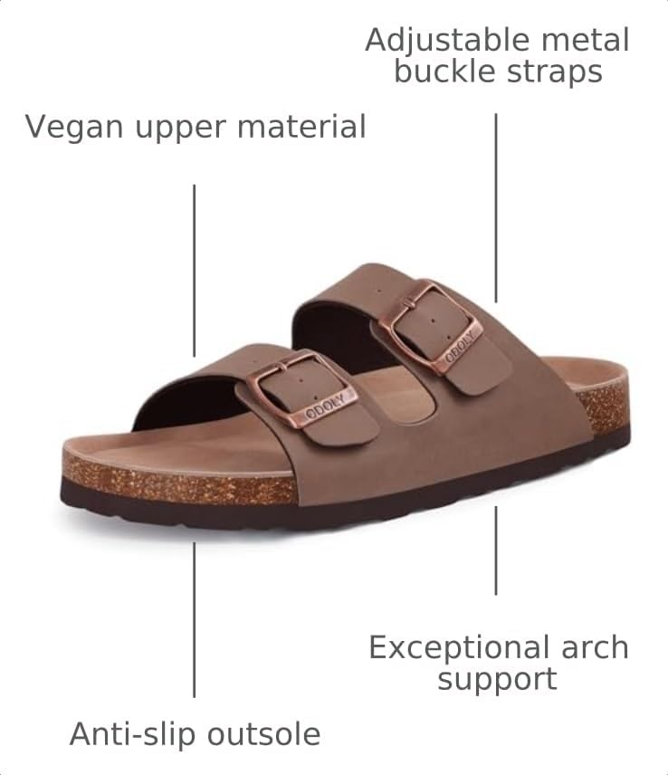 Cork Footbed Slide Sandals with Arch Support & Adjustable Buckle
