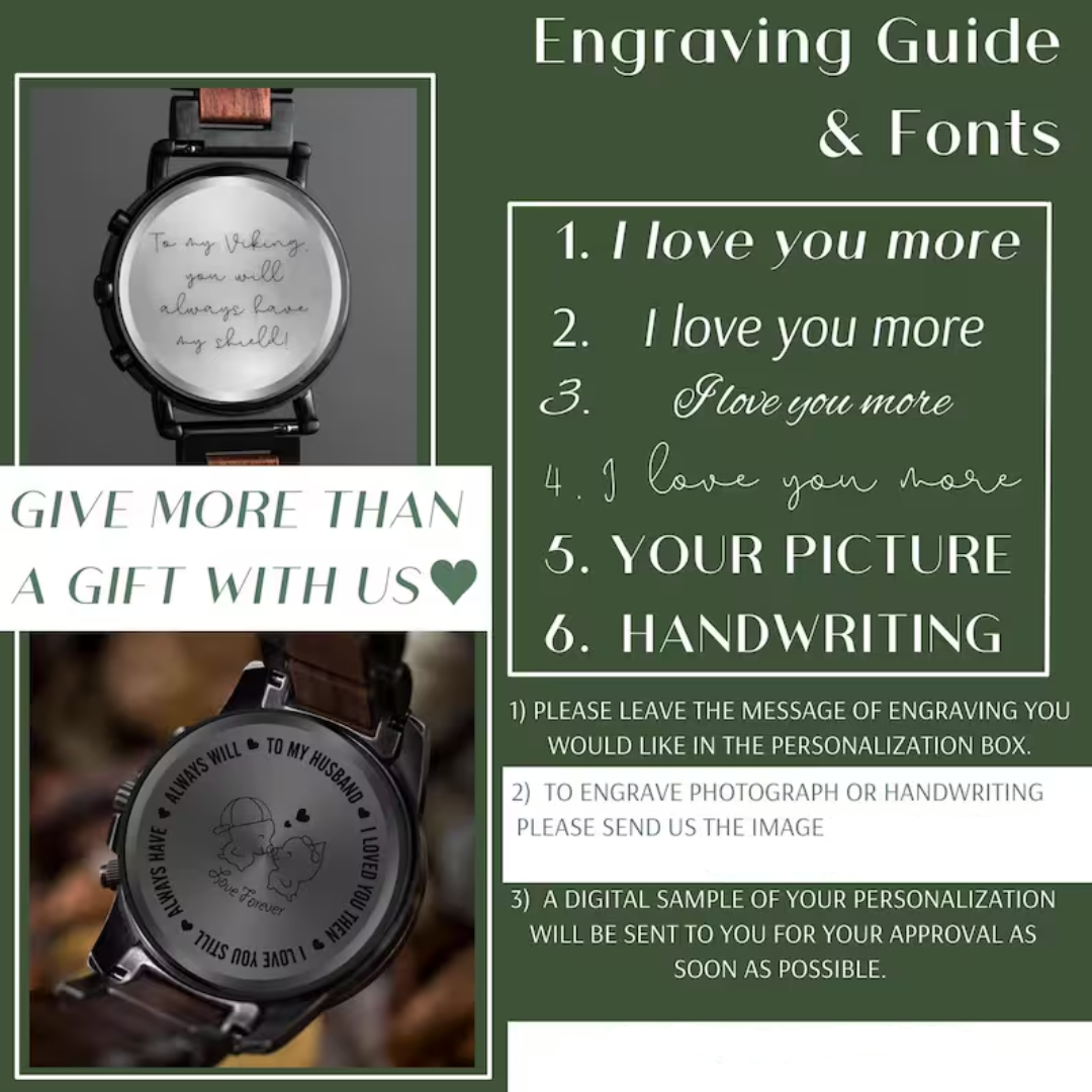 Engraved Walnut Watch for Husband - 1st Anniversary Gift For Boyfriend - Personalized Custom Marble Wooden Gift For Him - Mens Wedding Gift