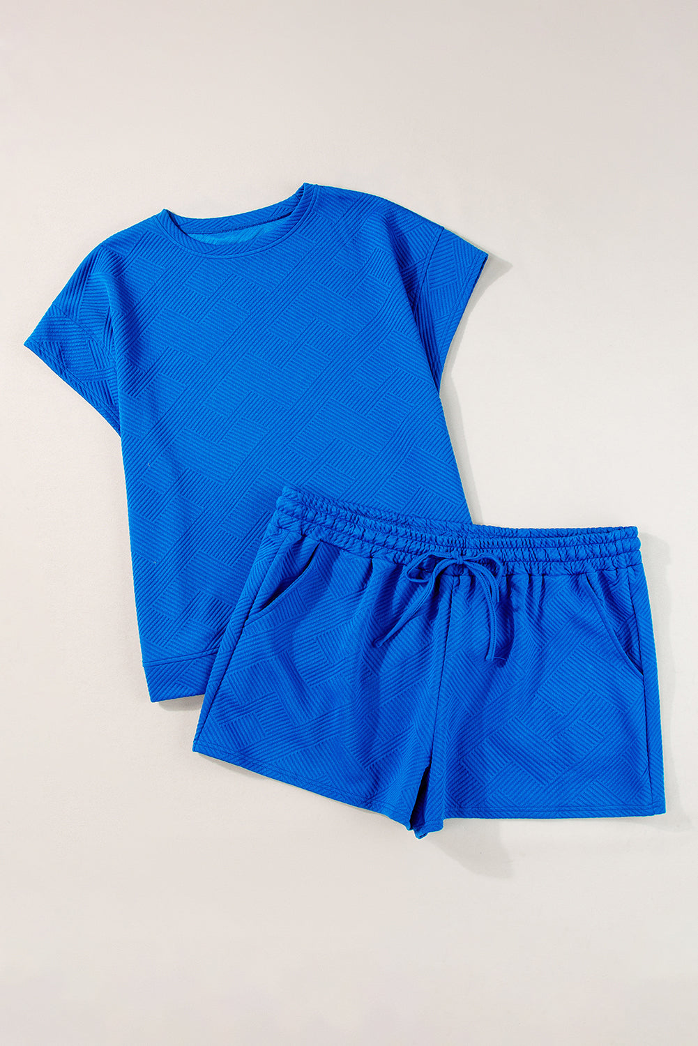 Dark Blue Plus Size Fashion Textured Short 2pcs Outfit