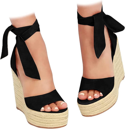 Women's Platform Espadrille Wedge Sandals - Ankle Tie
