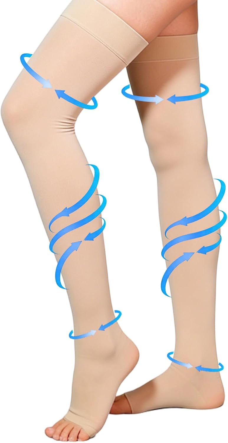 Thigh High Compression Stockings 20-30 mmHg Open Toe