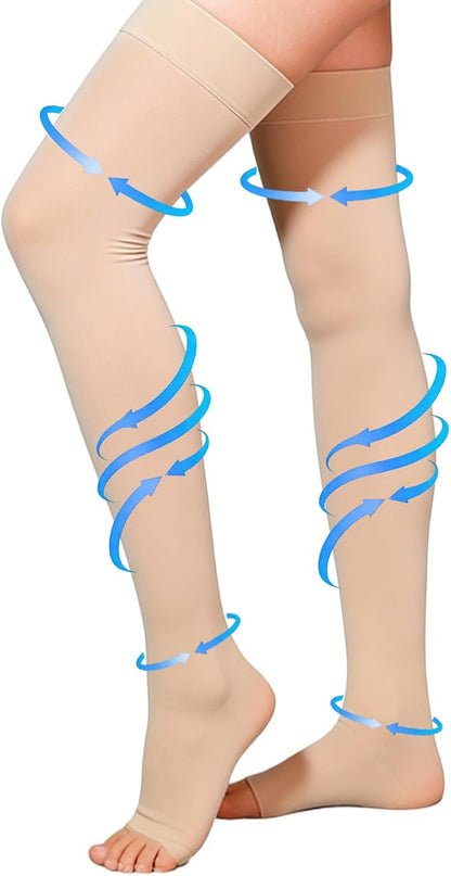 Thigh High Compression Stockings 20-30 mmHg Open Toe