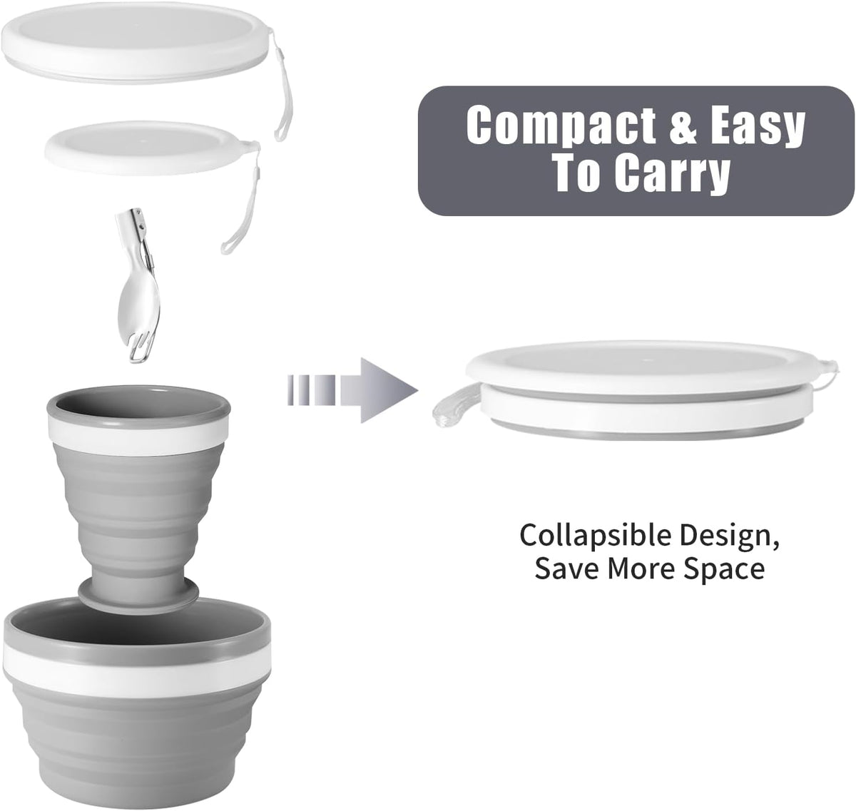 Collapsible Silicone Camping Cup & Bowl Set - Portable Kit