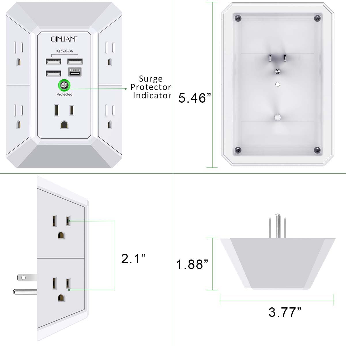 Multi-Outlet Wall Charger with USB Ports & Surge Protection