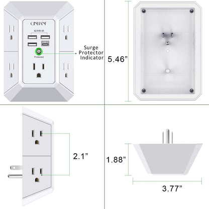 Multi-Outlet Wall Charger with USB Ports & Surge Protection