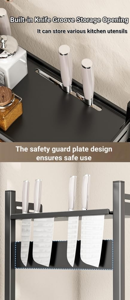 Adjustable Kitchen Countertop Organizer Rack with Knife Slot