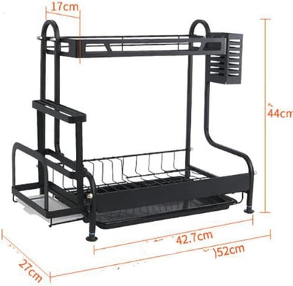 2-Tier Metal Dish Drying Rack with Multifunctional Storage