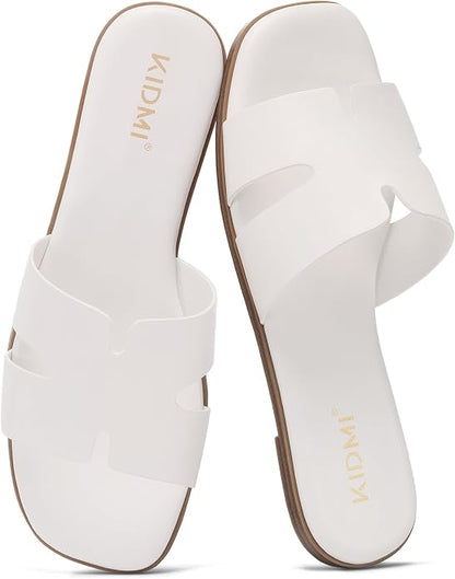 Premium Leather Slide Sandals | Cushioned Square Toe Flats
