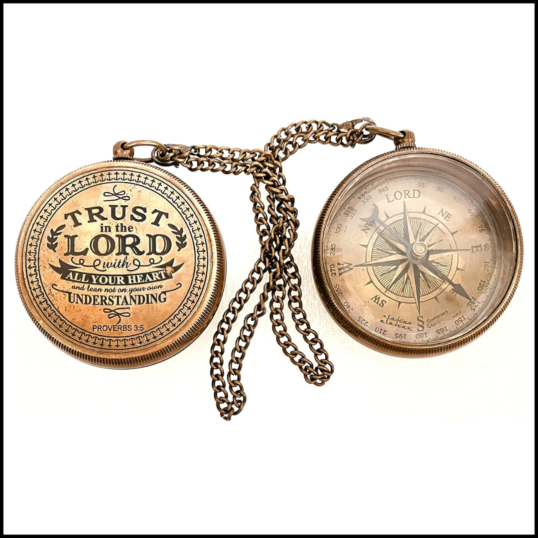 Trust In The Lord With All Your Heart (Proverbs 3:5) Quote Engraved Compass
