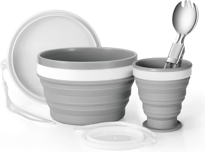Collapsible Silicone Camping Cup & Bowl Set - Portable Kit