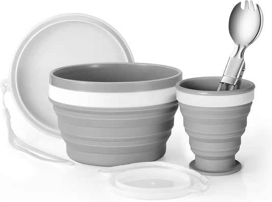 Collapsible Silicone Camping Cup & Bowl Set - Portable Kit