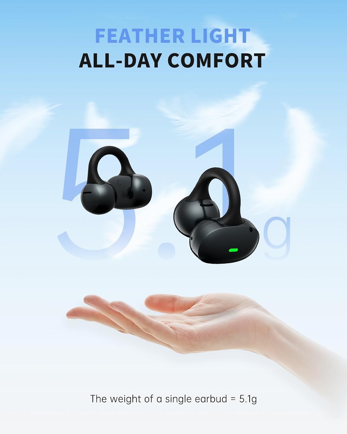 Open Ear Clip-On Wireless Earbuds for Running & Workouts