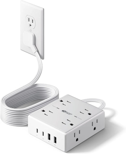 Flat Plug Surge Protector Power Strip | 8 AC + 4 USB Ports