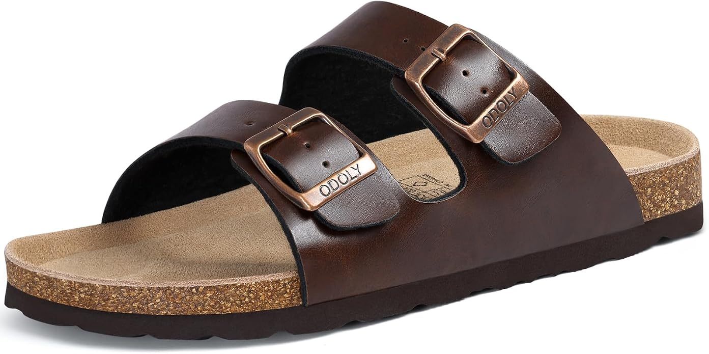 Cork Footbed Slide Sandals with Arch Support & Adjustable Buckle
