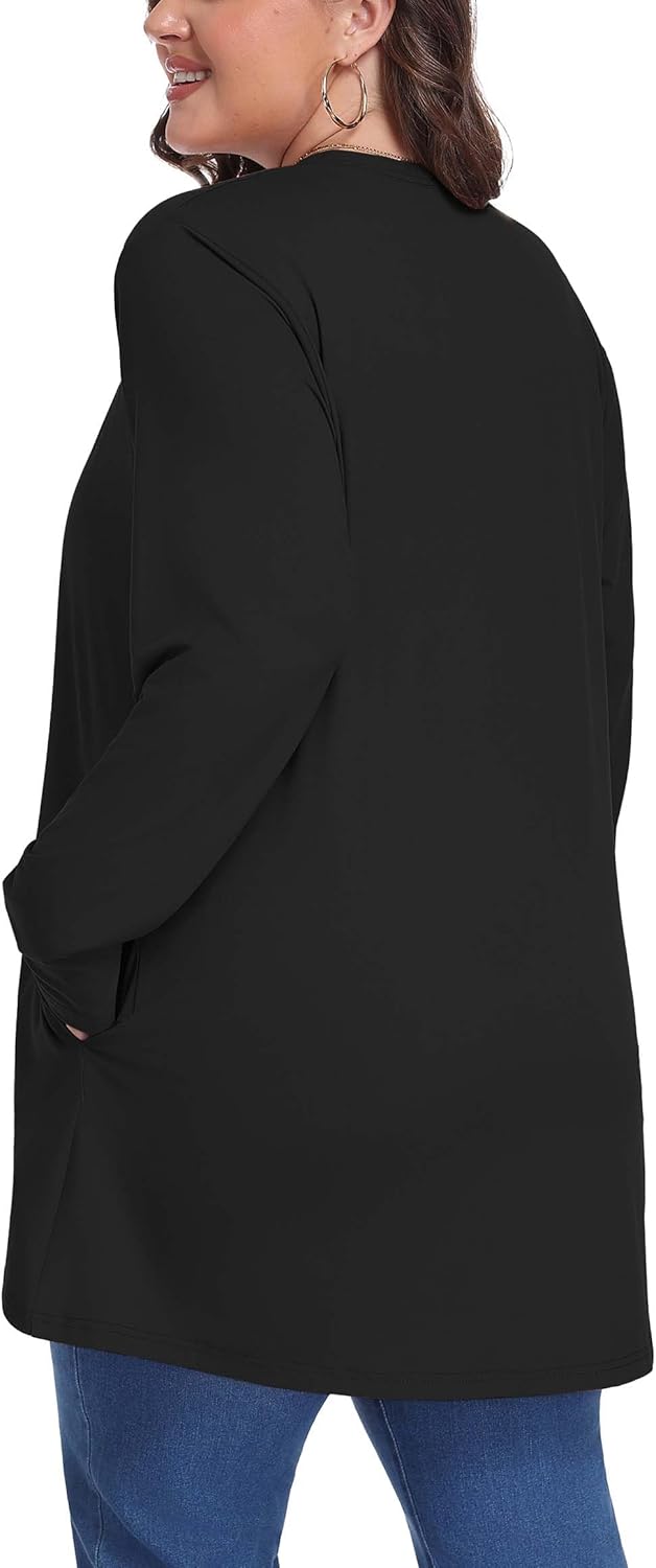 Plus Size Lightweight Draped Cardigan with Pockets - Summer