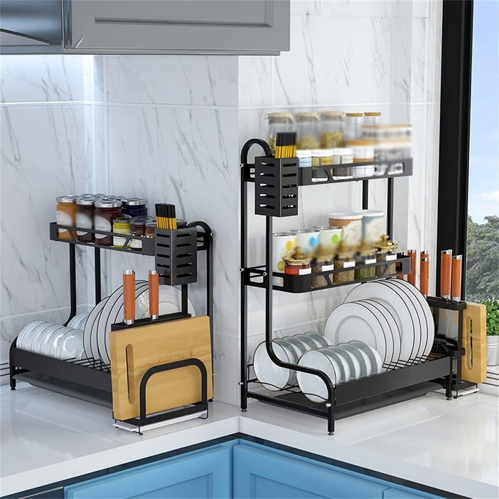 2-Tier Metal Dish Drying Rack with Multifunctional Storage