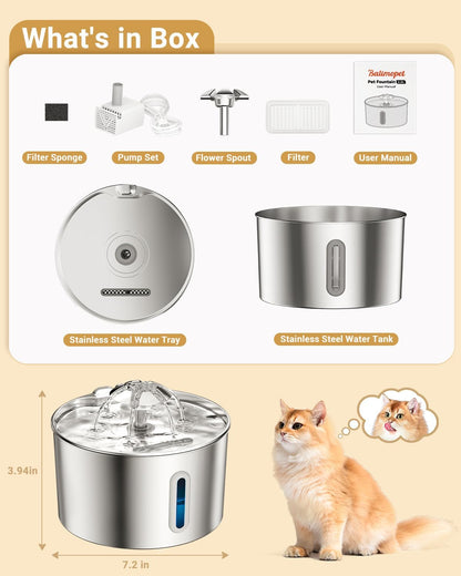 Stainless Steel Pet Water Fountain - Automatic Cat & Dog Dispenser