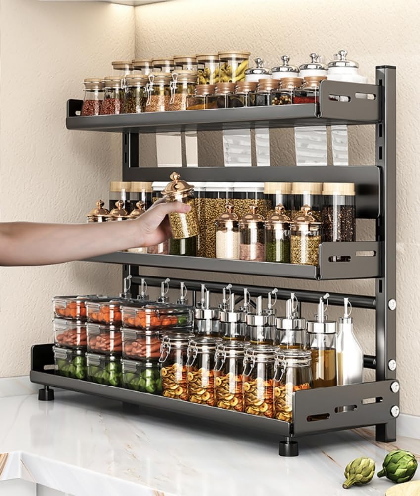Adjustable Kitchen Countertop Organizer Rack with Knife Slot