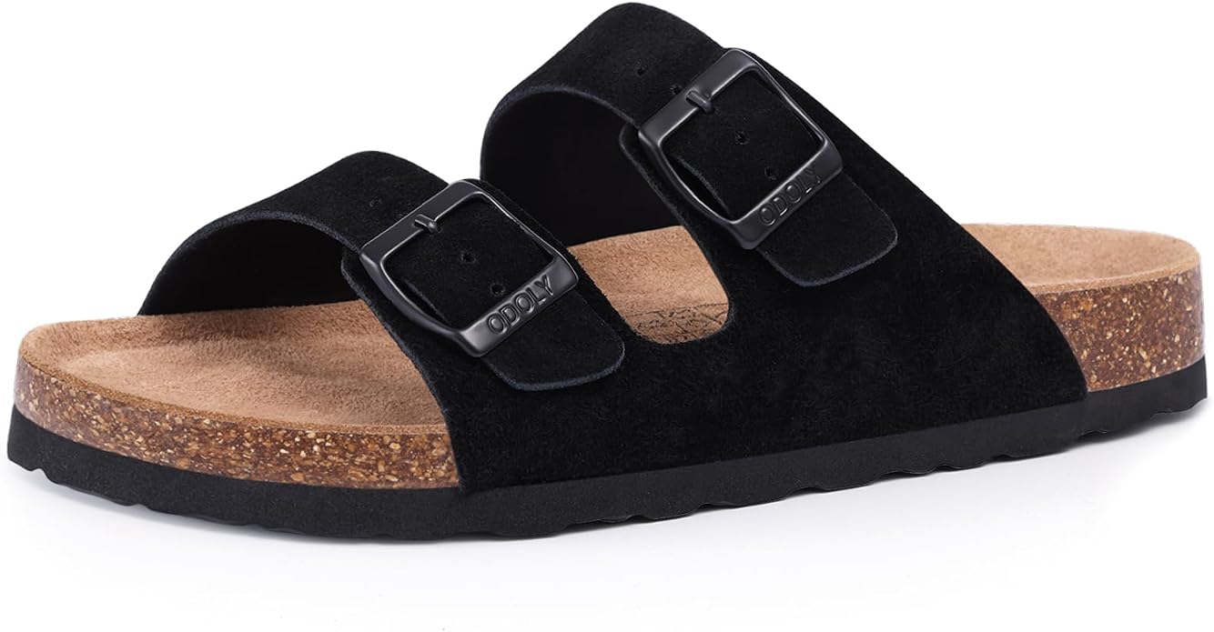 Cork Footbed Slide Sandals with Arch Support & Adjustable Buckle