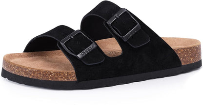 Cork Footbed Slide Sandals with Arch Support & Adjustable Buckle