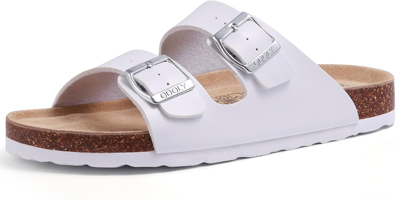 Cork Footbed Slide Sandals with Arch Support & Adjustable Buckle
