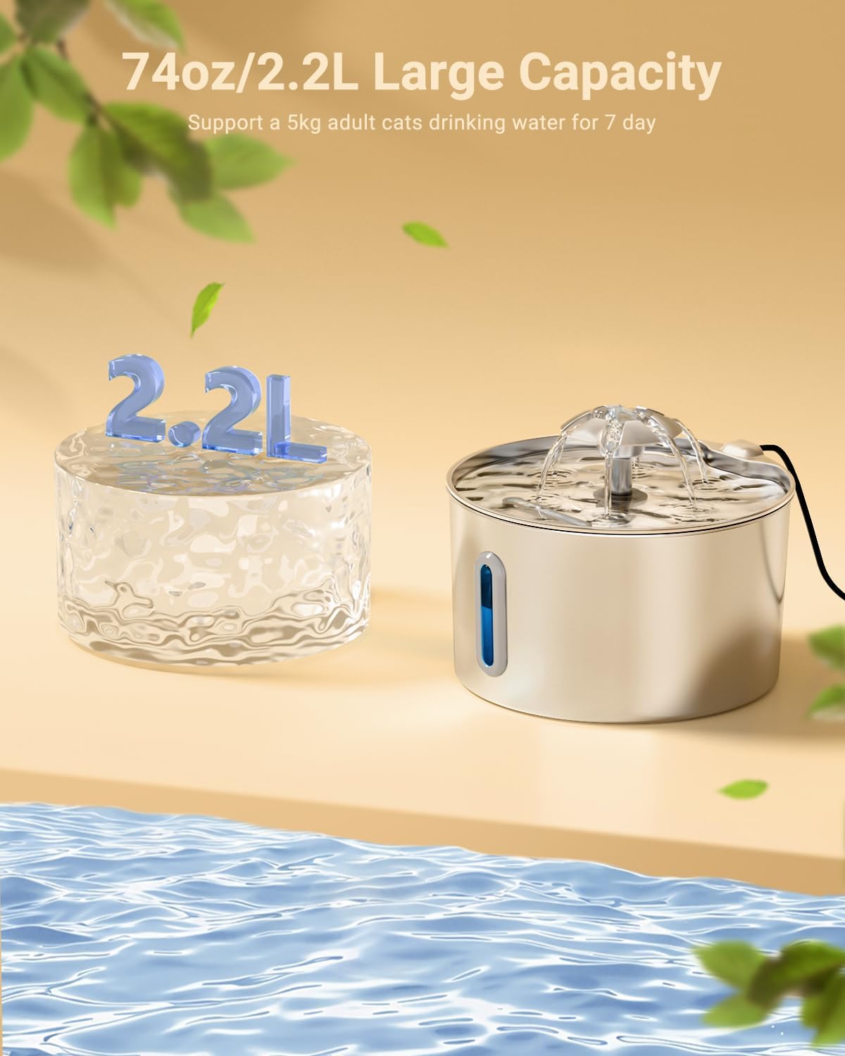 Stainless Steel Pet Water Fountain - Automatic Cat & Dog Dispenser
