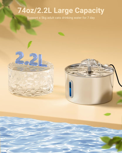 Stainless Steel Pet Water Fountain - Automatic Cat & Dog Dispenser